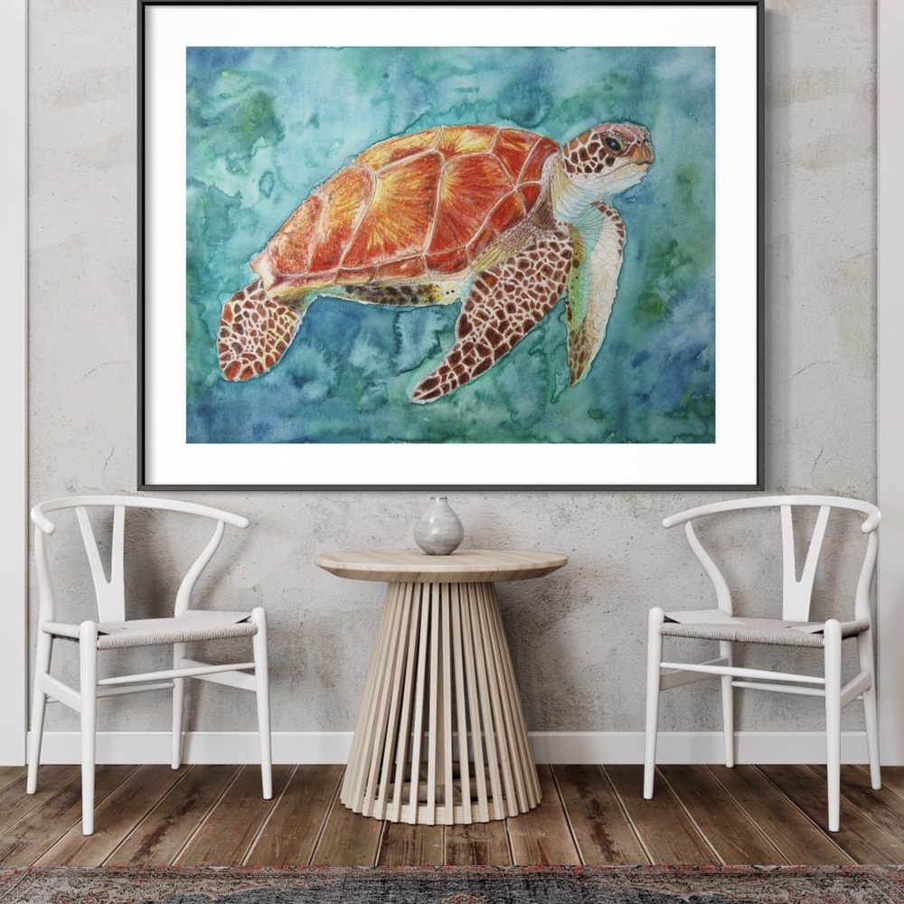 Sea Turtle Giclée Art Print Watercolor Painting Ocean Beach Tropical Sea-life - Picture 5 of 9